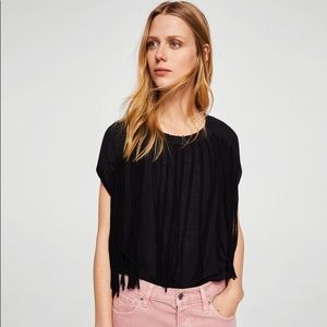 Mango Cotton Fringe T-shirt Medium